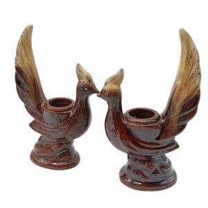 Candle Holders Birds Brown Yellow Made In Japan Pheasant Roadrunner Vintage